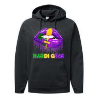 Mardi Gras Sparkle Lips Performance Fleece Hoodie