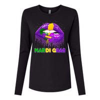 Mardi Gras Sparkle Lips Womens Cotton Relaxed Long Sleeve T-Shirt