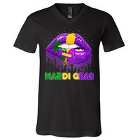 Mardi Gras Sparkle Lips V-Neck T-Shirt