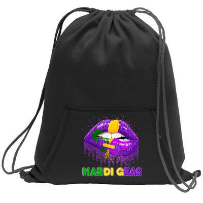 Mardi Gras Sparkle Lips Sweatshirt Cinch Pack Bag