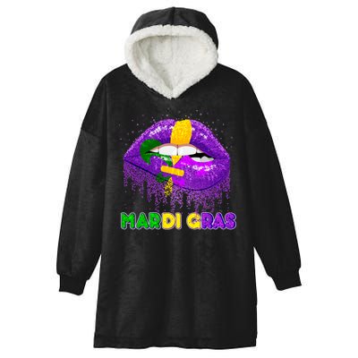 Mardi Gras Sparkle Lips Hooded Wearable Blanket