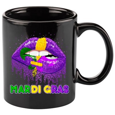 Mardi Gras Sparkle Lips 11oz C Handle Ceramic Mug