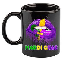 Mardi Gras Sparkle Lips 11oz C Handle Ceramic Mug