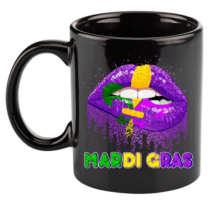 Mardi Gras Sparkle Lips 11oz C Handle Ceramic Mug