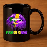 Mardi Gras Sparkle Lips 11oz C Handle Ceramic Mug