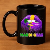 Mardi Gras Sparkle Lips 11oz C Handle Ceramic Mug