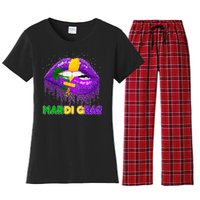 Mardi Gras Sparkle Lips Women's Flannel Pajama Set