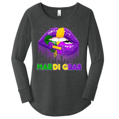 Mardi Gras Sparkle Lips Women's Perfect Tri Tunic Long Sleeve Shirt