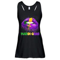 Mardi Gras Sparkle Lips Ladies Essential Flowy Tank