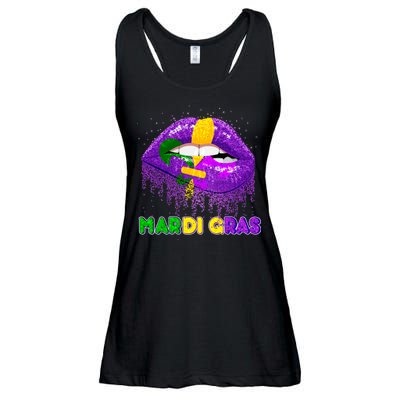 Mardi Gras Sparkle Lips Ladies Essential Flowy Tank