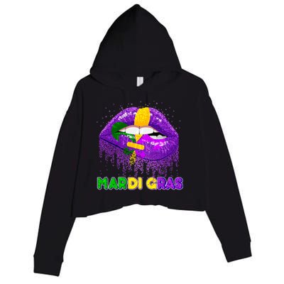 Mardi Gras Sparkle Lips Crop Fleece Hoodie