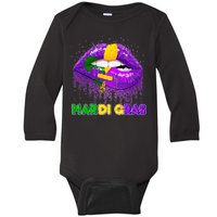 Mardi Gras Sparkle Lips Baby Long Sleeve Bodysuit