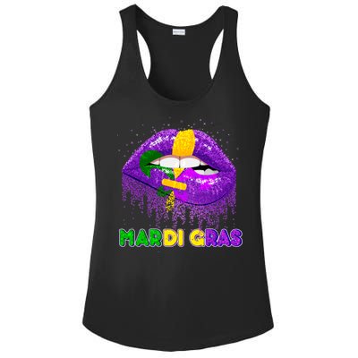 Mardi Gras Sparkle Lips Ladies PosiCharge Competitor Racerback Tank