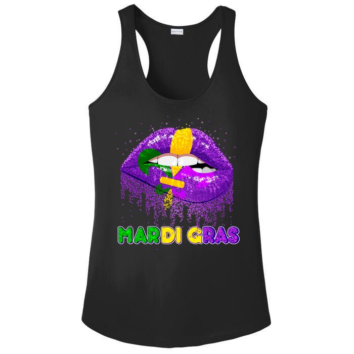 Mardi Gras Sparkle Lips Ladies PosiCharge Competitor Racerback Tank