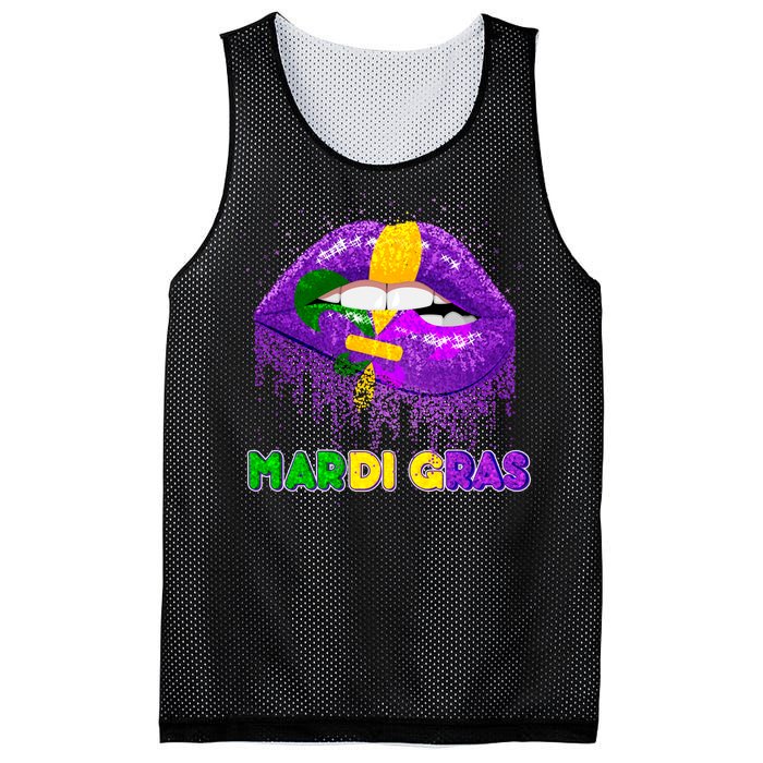 Mardi Gras Sparkle Lips Mesh Reversible Basketball Jersey Tank