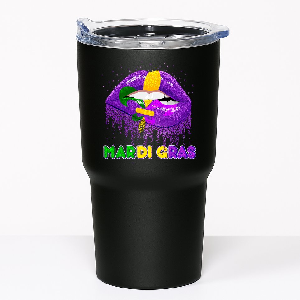 Mardi Gras Sparkle Lips Tumbler