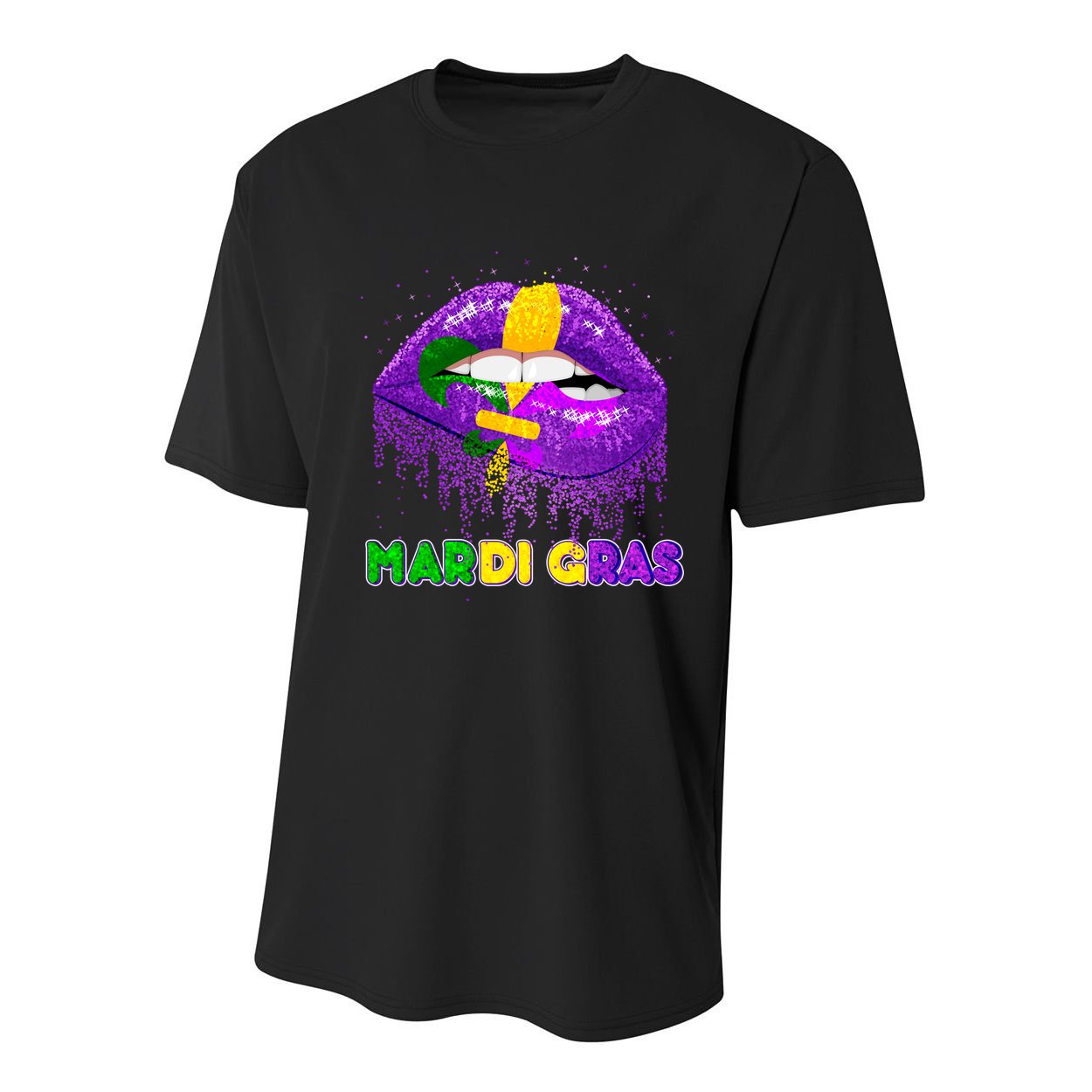 Mardi Gras Sparkle Lips Youth Performance Sprint T-Shirt