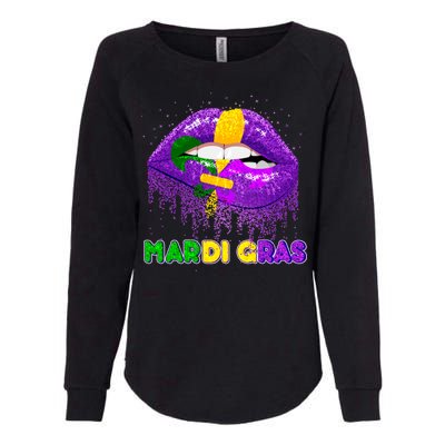 Mardi Gras Sparkle Lips Womens California Wash Sweatshirt