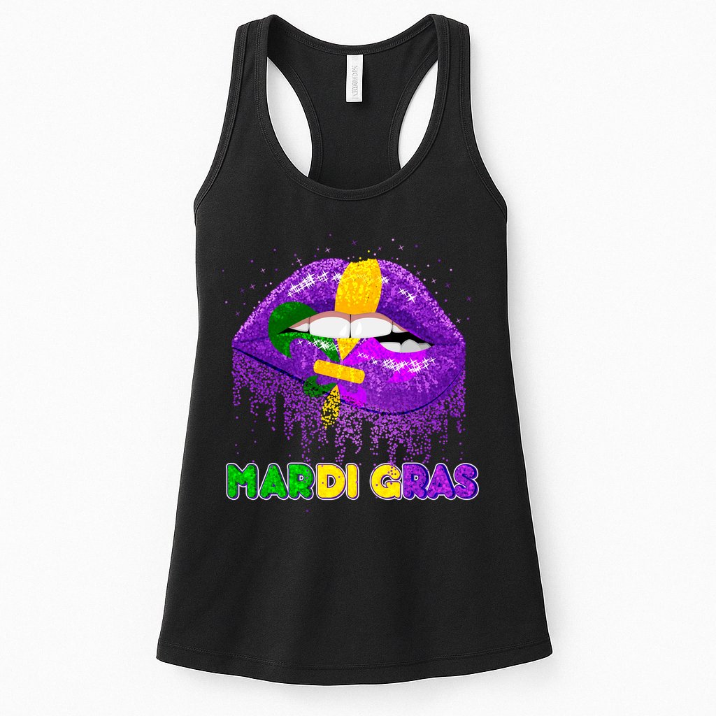 Mardi Gras Sparkle Lips Womens Tank Top