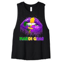 Mardi Gras Sparkle Lips Women's Racerback Cropped Tank