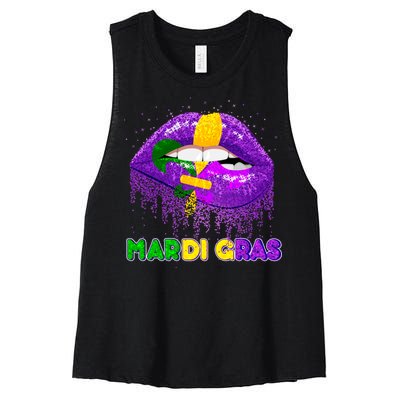 Mardi Gras Sparkle Lips Women's Racerback Cropped Tank