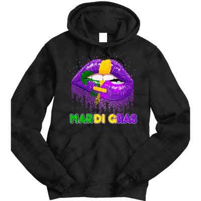 Mardi Gras Sparkle Lips Tie Dye Hoodie