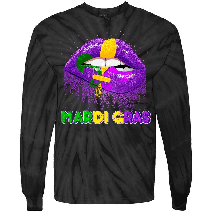 Mardi Gras Sparkle Lips Tie-Dye Long Sleeve Shirt