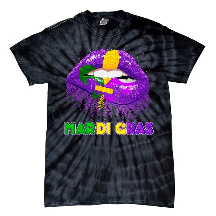 Mardi Gras Sparkle Lips Tie-Dye T-Shirt