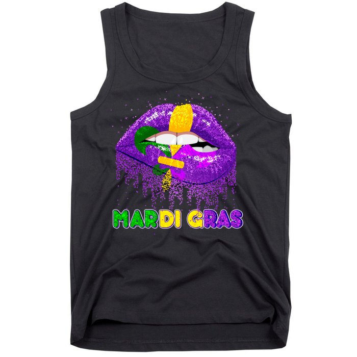 Mardi Gras Sparkle Lips Tank Top