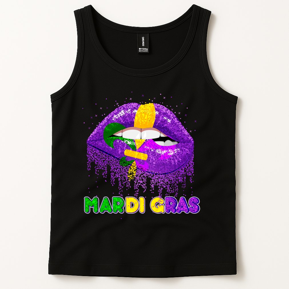 Mardi Gras Sparkle Lips Tank Top