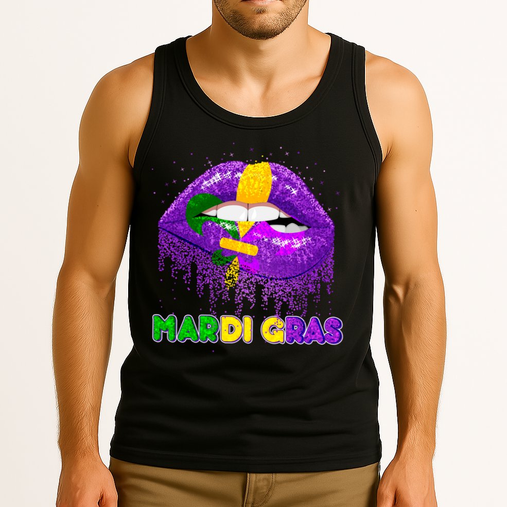 Mardi Gras Sparkle Lips Tank Top