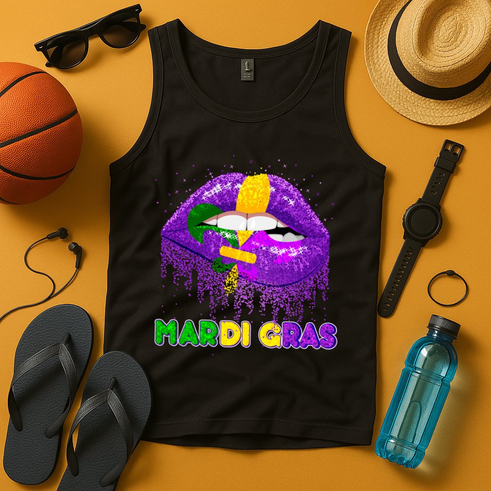 Mardi Gras Sparkle Lips Tank Top