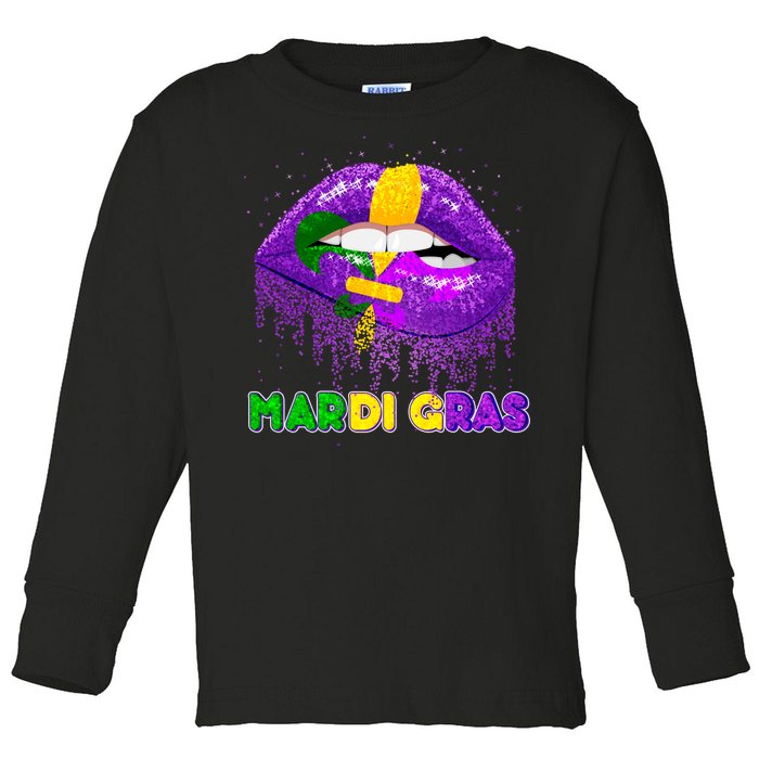 Mardi Gras Sparkle Lips Toddler Long Sleeve Shirt