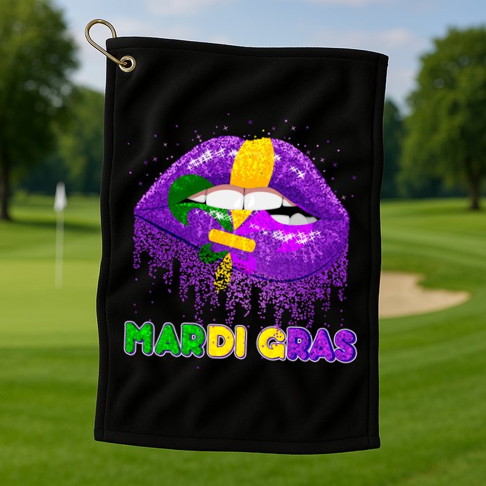 Mardi Gras Sparkle Lips Golf Towel
