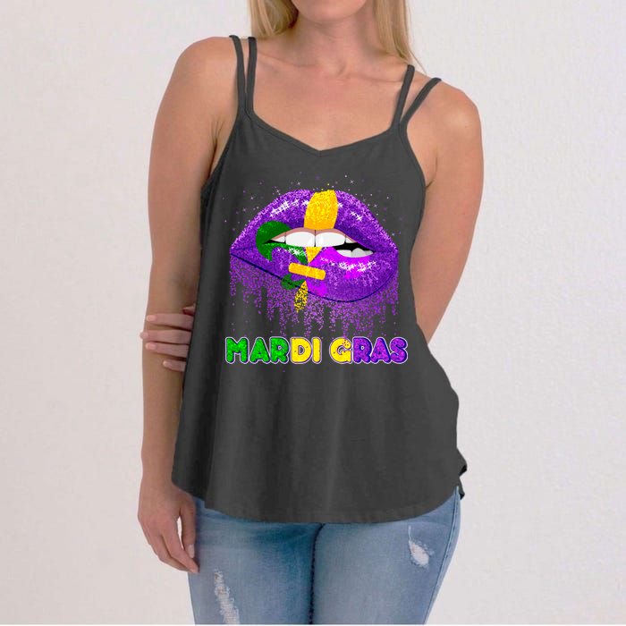 Mardi Gras Sparkle Lips Women's Strappy Tank