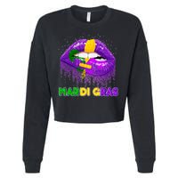 Mardi Gras Sparkle Lips Cropped Pullover Crew