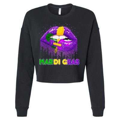 Mardi Gras Sparkle Lips Cropped Pullover Crew