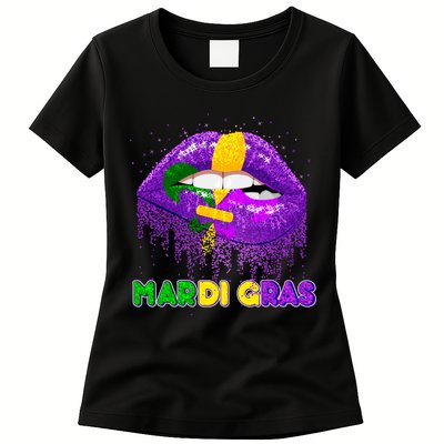 Mardi Gras Sparkle Lips Womens T-Shirt