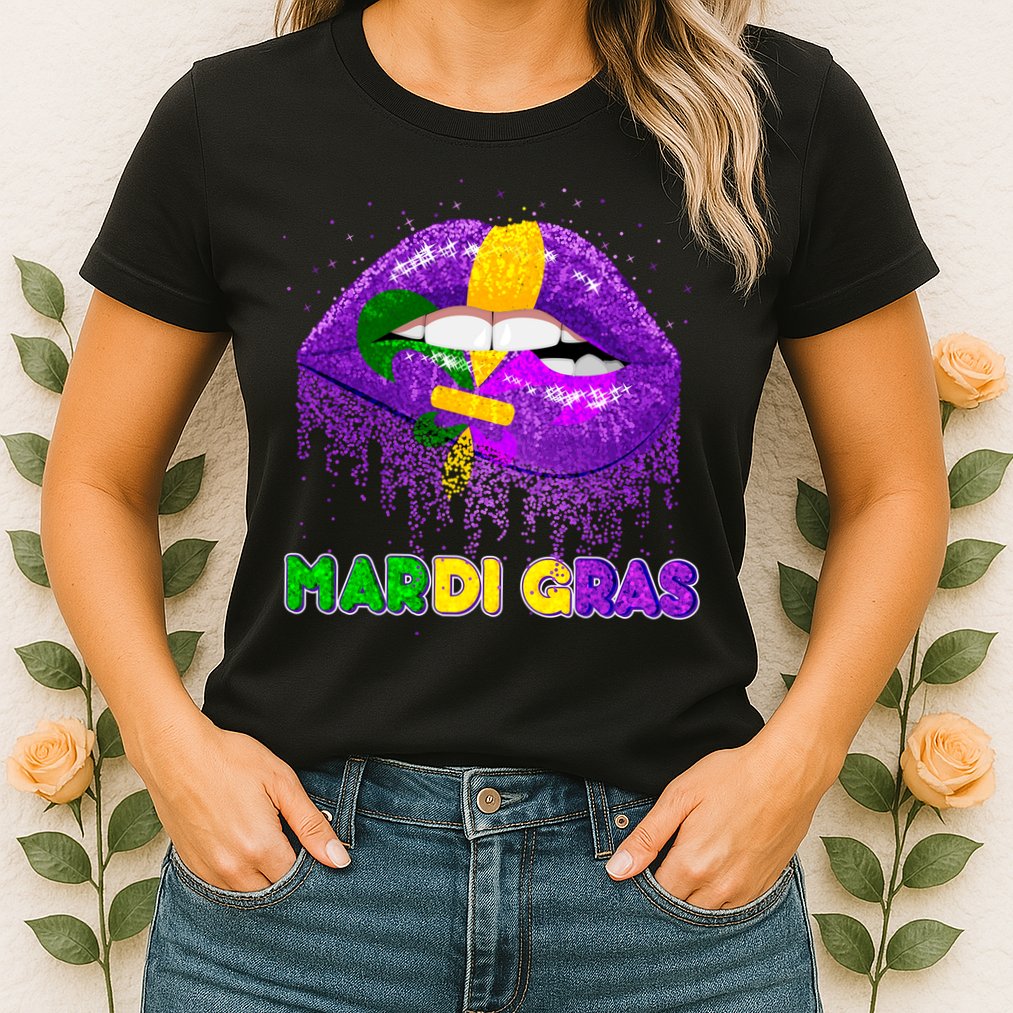 Mardi Gras Sparkle Lips Womens T-Shirt