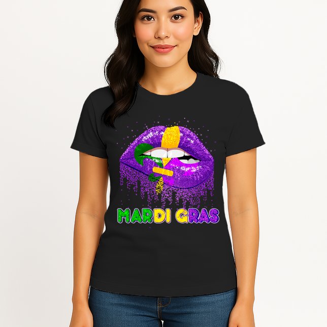 Mardi Gras Sparkle Lips Womens T-Shirt