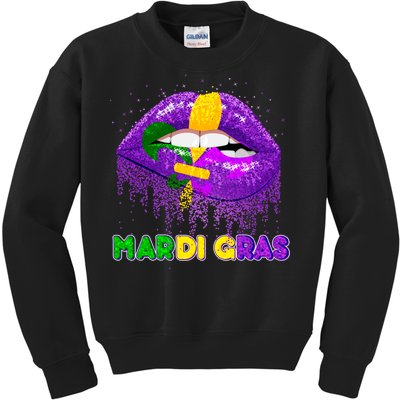 Mardi Gras Sparkle Lips Kids Sweatshirt