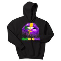 Mardi Gras Sparkle Lips Kids Hoodie