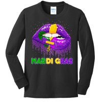 Mardi Gras Sparkle Lips Kids Long Sleeve Shirt