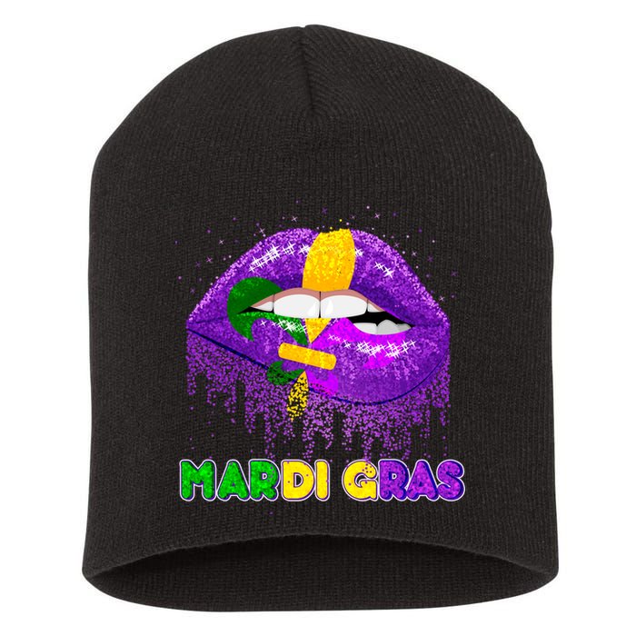 Mardi Gras Sparkle Lips Short Acrylic Beanie