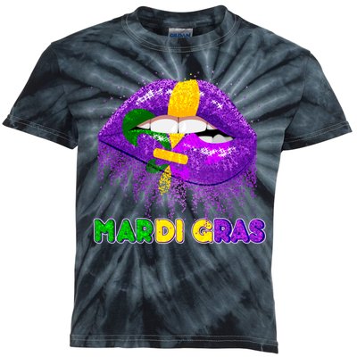 Mardi Gras Sparkle Lips Kids Tie-Dye T-Shirt