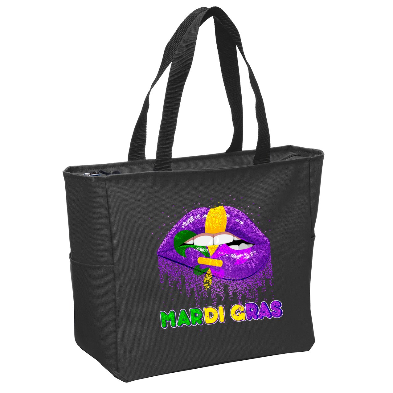 Mardi Gras Sparkle Lips Zip Tote Bag