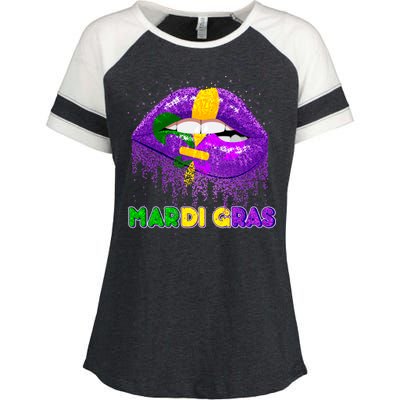 Mardi Gras Sparkle Lips Enza Ladies Jersey Colorblock Tee