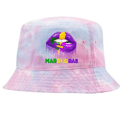 Mardi Gras Sparkle Lips Tie-Dyed Bucket Hat