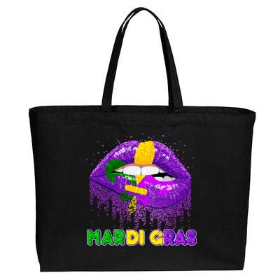 Mardi Gras Sparkle Lips Cotton Canvas Jumbo Tote