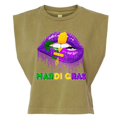 Mardi Gras Sparkle Lips Garment-Dyed Women's Muscle Tee